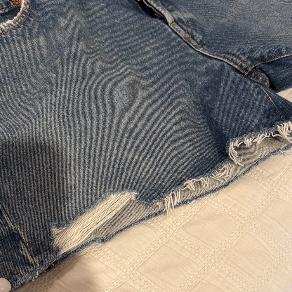 Agolde Blue Jean Shorts High-Waisted Frayed Hem - Picture 6 of 7